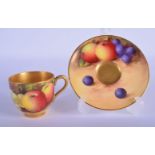 Royal Worester demi-tasse coffee cup and saucer painted with fruit by Moseley and Bee date ode 1931