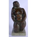 European School (20th Century) Bronze, Chubby nude female. 24 cm high.
