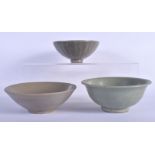 A 15TH/16TH CENTURY CHINESE CELADON LOTUS FORM POTTERY BOWL Ming, together with two other longquan b