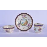Worcester trio c.1780, comprising a teacup, coffee cup and saucer, the fluted forms decorated in the