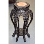 A 19TH CENTURY CHINESE CARVED HARDWOOD AND MARBLE STAND Qing. 80 cm x 36 cm.