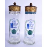 A CHARMING PAIR OF VINTAGE ROWNTREES GUMS ADVERTISING MARTYN MINTS JARS with embossed tops. 31 cm hi
