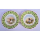 Late 19th c. Aynsley pair of plates painted by F. Micklewright each signed, with a Widgeon or Wood P