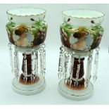 A pair of Bohemian style porcelain vases with glass droplets 36cm (2).