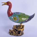 A CHINESE BRONZE AND CLOISONNE ENAMEL DUCK CENSER AND COVER 20th Century. 27 cm x 15 cm.