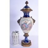 A 19TH CENTURY FRENCH PARIS PORCELAIN VASE AND COVER possibly Sevres, painted with lovers within lan