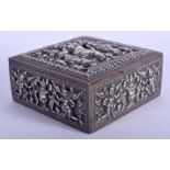 A LATE 19TH CENTURY INDIAN SILVER AND MIXED METAL BOX decorated with buddhistic figures. 323 grams.