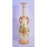 Locke and Co Worcester vase with reticulated neck painted with flowers and leaves hightened in gold