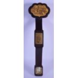 AN EARLY 20TH CENTURY CHINESE JADE AND HARDWOOD RUI SCEPTRE Late Qing/Republic, decorated with drago