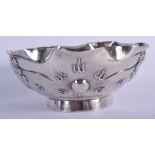 A 19TH CENTURY CHINESE EXPORT SCALLOPED SILVER BOWL decorated in relief with dragons. 550 grams. 18