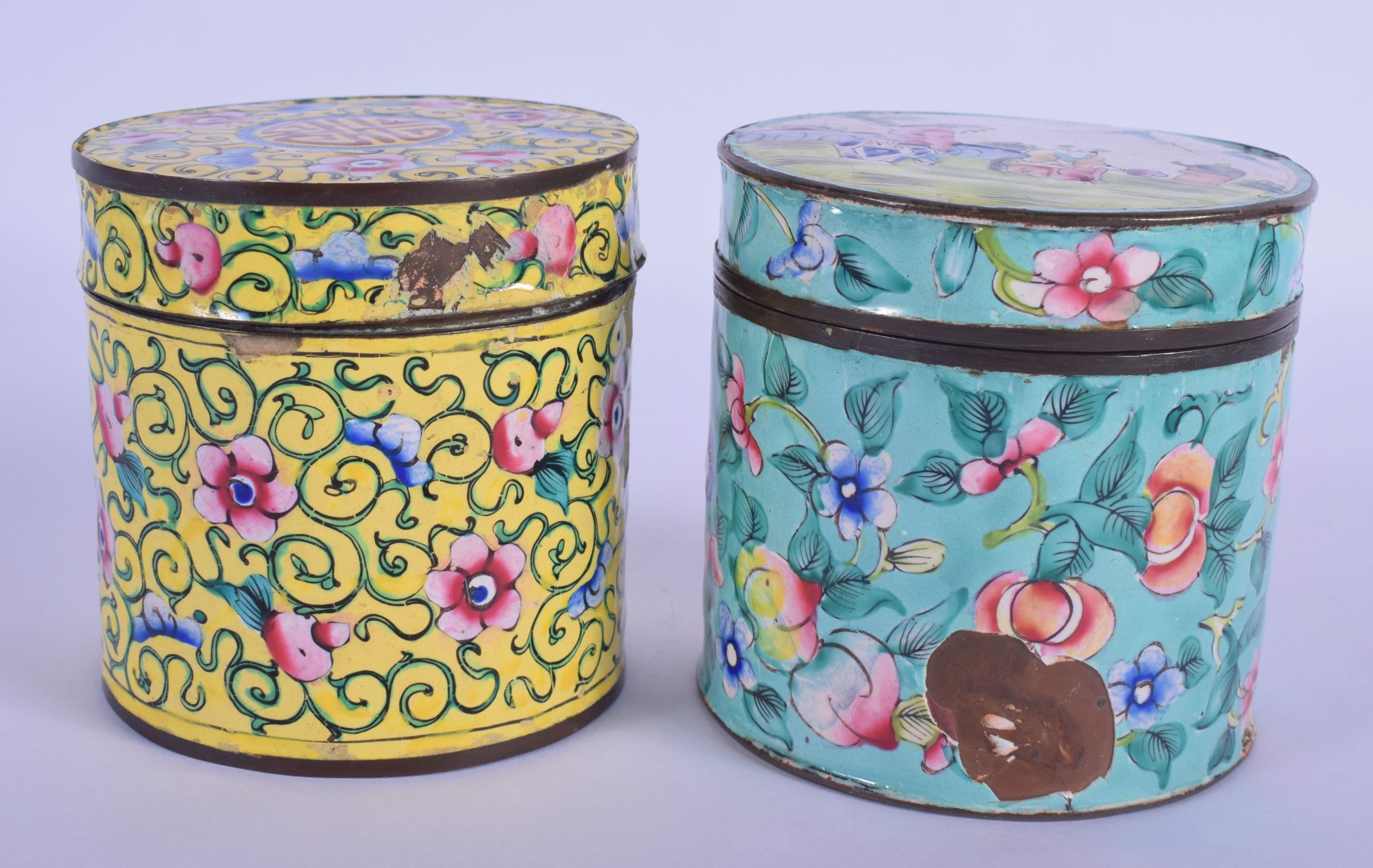 TWO LATE 19TH CENTURY CHINESE CANTON ENAMEL BOXES AND COVERS Qing. 9 cm x 6 cm. (2)