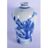 A CHINESE BLUE AND WHITE PORCELAIN MEIPING VASE probably 19th century, painted with landscapes and l