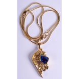 A CONTEMPORARY 18CT GOLD AND BLACK OPAL PENDANT. Chain 50cm long, pendant 5cm x 2.5cm, 23g