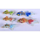 FIVE CLOISONNE ENAMEL ARTICULATED FISH PENDANTS. Largest 8cm long