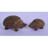 TWO JAPANESE BRONZE OKIMONO IN THE FORM OF HEDGEHOGS. Largest 5cm x 3cm, total weight 205g (2)