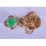 A 14CTJADE NECKLACE. Pendant 2cm x 1.3cm, necklace 46cm long, weight 3g