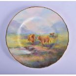 Royal Worcester fine large plate or charger fully hand painted with Highland cattle in a mountainous