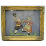 A small framed 19th century embroidery of a couple dancing possibly French 13 x 17cm.