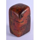 A 19TH CENTURY CHINESE CARVED RED MUTTON BLOOD JADE SEAL Qing. 4 cm x 3 cm.