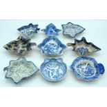 A collection of English 18th Century Pearl ware pickle dishes largest 16cm (9).