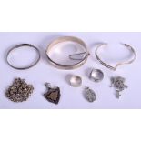 ASSORTED ANTIQUE SILVER ITEMS, INCL 3 Bangles, 2 rings, 2 pendants and 3 chains. Hallmarks include