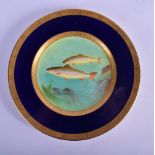 Royal Worcester fine plate painted with swimming fish, titled Char, by Harry Ayrton signed date code