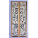 A PAIR OF LATE 19TH CENTURY CHINESE SILK EMBROIDERED PANELS Qing, depicting figures in landscapes. S