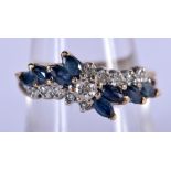 AN ANTIQUE 9CT GOLD, DIAMOND AND SAPPHIRE RING. Size O. weight 2.89g