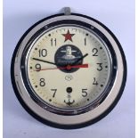 A VINTAGE RUSSIAN SHIPS CLOCK. 17 cm wide.