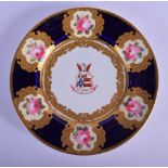 Early 19th c. Chamberlains Worcester armorial plate painted with the with the arms of Hullock impali