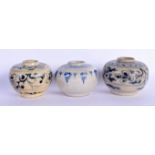 A 17TH CENTURY CHINESE BLUE AND WHITE PORCELAIN JARLET Ming, together with two others jars. Largest