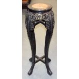 A 19TH CENTURY CHINESE CARVED HARDWOOD AND MARBLE STAND Qing. 90 cm x 30 cm.