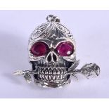 A CONTEMPORARY SILVER SKULL AND ROSE PENDANT. 4.5cm x 3.5cm, 19g