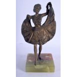 A CONTEMPORARY EROTIC COLD PAINTED BRONZE modelled as a female lifting her skirt. 16 cm x 8 cm.