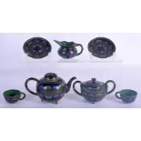 A 19TH CENTURY JAPANESE MEIJI PERIOD CLOISONNE ENAMEL TEASET comprising of teapot, sugar bowl, 2 x c