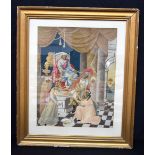 A framed silk picture of King Solomon depicting a Biblical scene . 66 x 46cm.