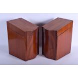 A PAIR OF ANTIQUE MAHOGANY KNIFE BOXES. 28 cm x 15 cm.
