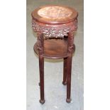 A 19TH CENTURY CHINESE CARVED MARBLE AND HARDWOOD STAND Qing. 90 cm x 30 cm.