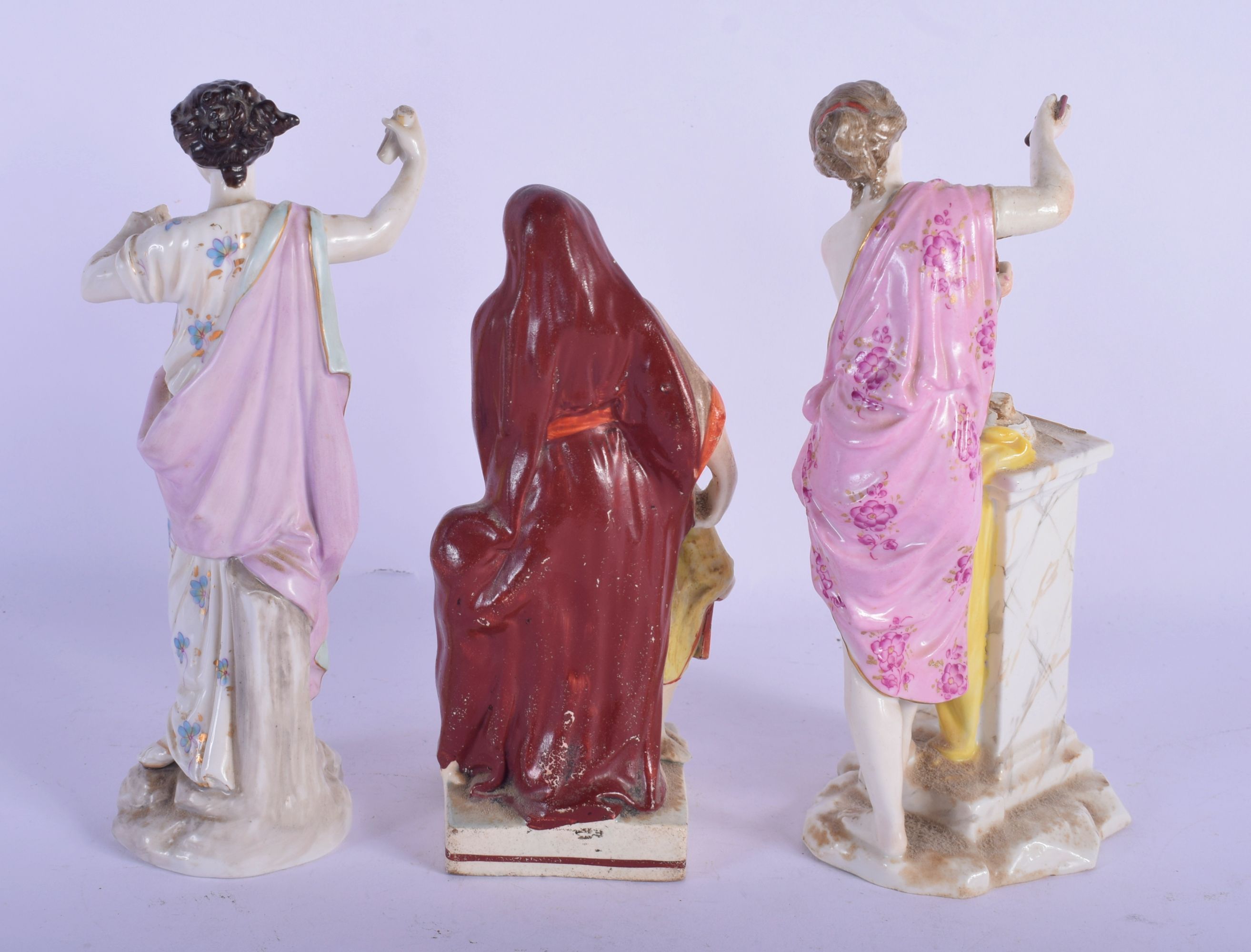 AN EARLY 19TH CENTURY ENGLISH PEARLWARE FIGURE together with two other Continental figures. Largest - Image 2 of 3