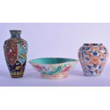 A 19TH CENTURY JAPANESE MEIJI PERIOD IMARI PORCELAIN VASE together with an enamelled copper vase & a