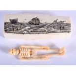 A BONE COFFIN CONTAINING A SKELETON DEPICTING WHALING SCENE. INSCRIBED "In memory of James Armstron