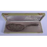 A BOXED ANTIQUE CONTINENTAL SILVER FISH SERVING SLICE. 211 grams. 34 cm x 9 cm.