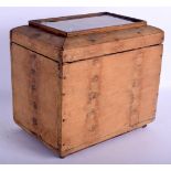 AN ANTIQUE REVERSE GLASS INSET CARVED WOOD TEA CADDY decorated with a landscape. 22 cm x 20 cm.