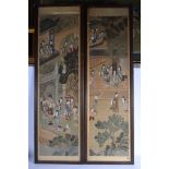 Chinese School (18th/19th Century) Ink, Watercolours, Pair, Figures in landscapes. Image 117 cm x 32