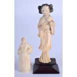 AN UNUSUAL 19TH CENTURY JAPANESE MEIJI PERIOD CARVED IVORY FIGURE OF A EUROPEAN together with a Chin