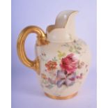 AN ANTIQUE ROYAL WORCESTER BLUSH IVORY JUG painted with roses. 16.5 cm high.