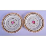 Derby pair of plates painted by Wm. Billingsley with a single pink rose and forget-me-not under a sa