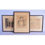 Thomas Handforth (C1900) Lithograph, together with a pair of Japanese inkworks. Largest image 34 cm