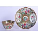 A 19TH CENTURY CHINESE CANTON FAMILLE ROSE TEABOWL AND SAUCER Qing, painted with figures and landsca
