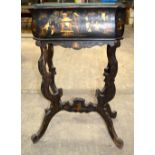 A 19th century country house chinoiserie wooden lacquered plant stand with a metal insert 82 x 51 x2